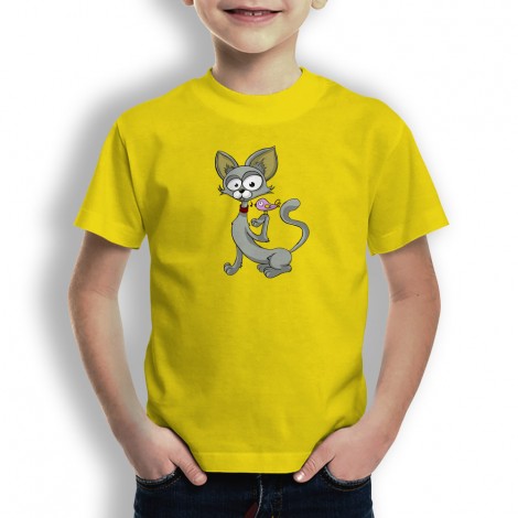 Camiseta Gato y Pajaro para Niños