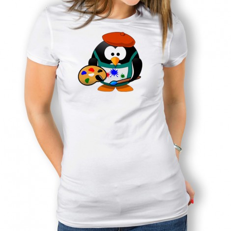 Camiseta Pingüino Pintor para mujer