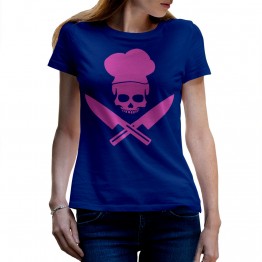 camiseta azul de mujer calavera chef